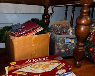 Board games, Christmas decor, gift bags