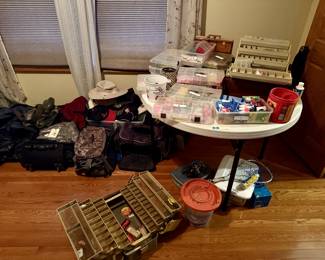 Tons of fishing still in packaging, Browning hats, bags, knives, flashlights and much more 