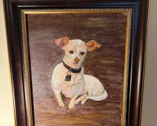 Framed Chihuahua Oil Painting