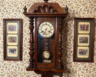 Antique German Walnut Pendulum Wall Clock