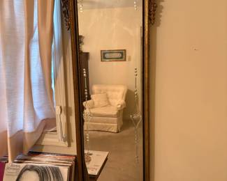 Vintage Gold Framed Full Length Etched Mirror