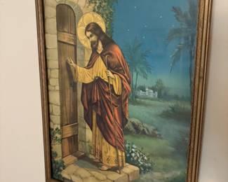 Framed Antique "Jesus Knocking at a Door"