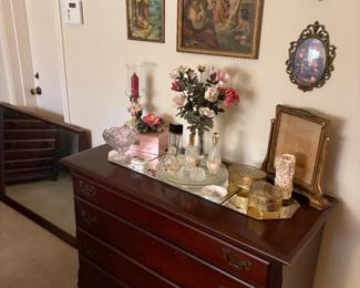 Antique Queen Anne Chest/Dresser with Mirror, Wall Art, Decor