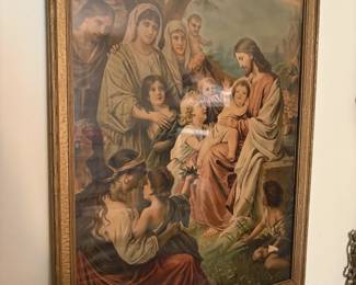 Framed Antique "Jesus Blessing the Children"