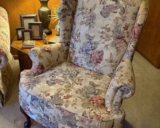 Floral Upholstered Queen Anne Wing Back Chair