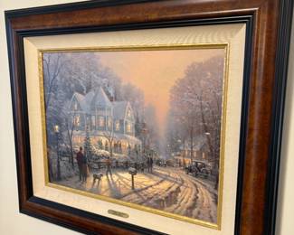 Framed Thomas Kinkade “A Holiday Gathering”, Signed