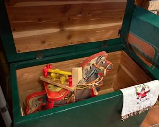 Small Cedar Trunk, Vintage Wooden Rocking Horse