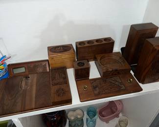 vintage Ship design Lasercraft wooden desk set 