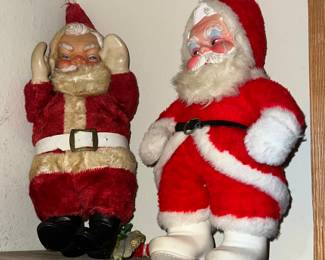 Two Vintage Rubber Face Santa Claus Plush Stuffed Dolls