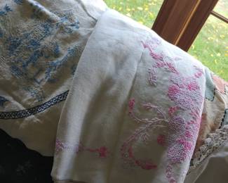 Great linens.  
Cross stitched table clothes 
