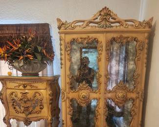 Part of Set;  end- tables, hutch, 6-drawer dresser with double mirror, king headboard.  All same design.