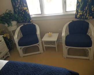 Rattan accent chairs & table