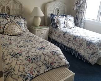 Wicker bedroom suite - twin beds; nightstand; chest