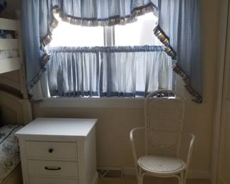 Nightstand by Universal Broadmoore; rattan accent chair
