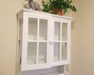 Glass front cabinet with towel bar