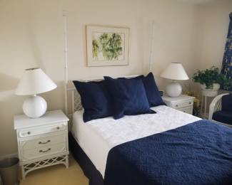 Ficks Reed queen bedroom suite: bed; two nightstands; dresser with mirror
