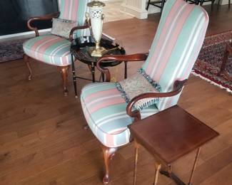 Two striped arm chairs
