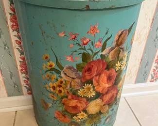59 Vintage Metal Hand Painted Floral Hampermin