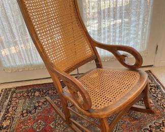 59 Antique Victorian Cain Burl Walnut Rocking Chairmin