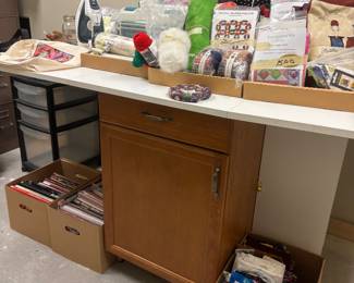 Quilting Fabric, Patterns, Books and work table/cabinet