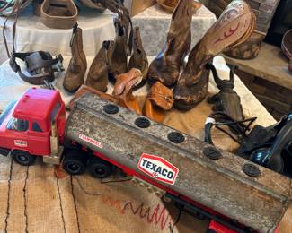 Vintage Boots and Spurs.  Old Texaco Tanker
