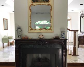 Lg. Trumeau Mirror 5’x3’, andirons, Asian decor