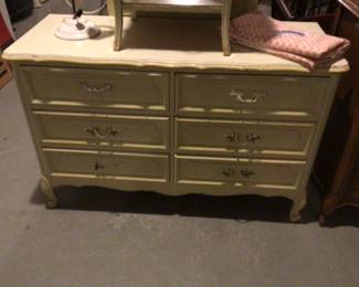 Vintage white dresser with mirror 46”x19”x30” H