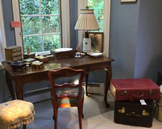 Ladies desk, vintage luggage
