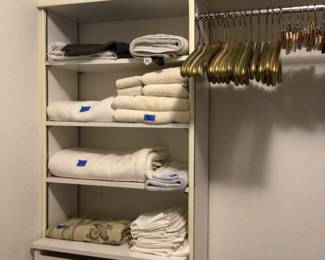 Linens, wooden hangers