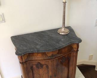 Bombay chest/ marble top 18”x33”x33” H