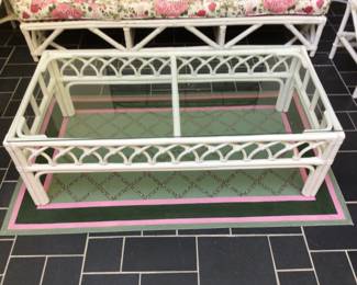 Coffee table, leather rug