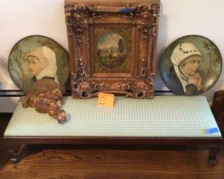 Queen Anne footstool 12”x40”x9” H, wall decor