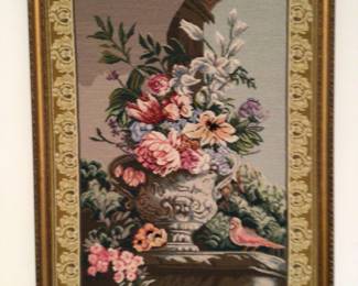 Floral needlepoint artwork