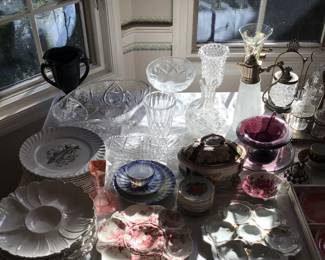 Cut glass, oyster plates