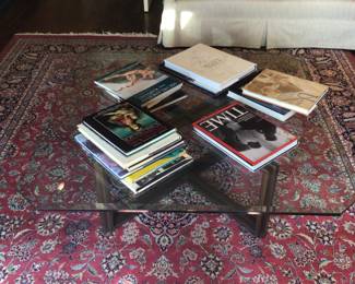 Square glass & metal coffee table 44”x44”x15” H