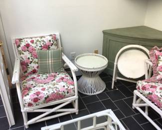Rattan side tables & chair