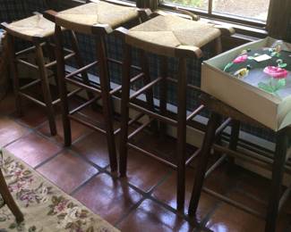 4 stools, 2 high & 2 low with rush seats