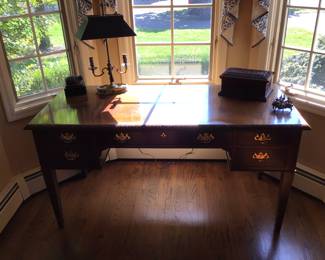 Baker desk 27”x61”x31” H , candle stick lamp