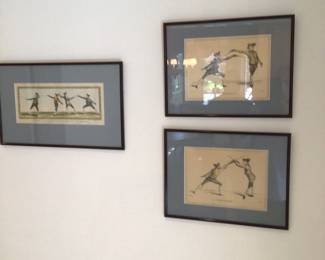 Trio of fencing prints, priced separately