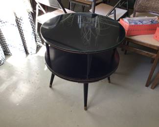 Mid century black side table 23 1/2” diameter x23” H