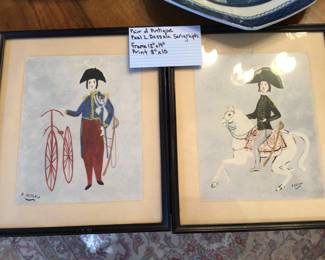 Pair of serigraphs by Paul L. Dessau frame 12”x14” insert 8”x10”