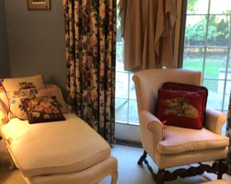 Chaise lounge, chair & footstool, vintage clothes