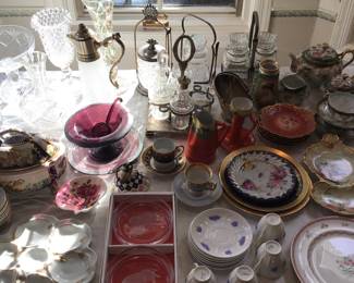 Cut glass, porcelain & silver plate