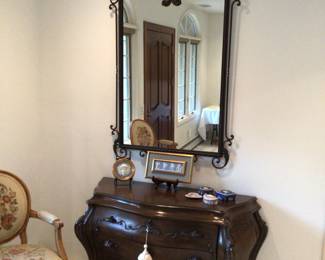 Bombay chest, large wrought iron mirror, Wedgwood collection