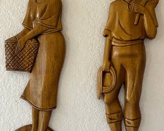 Vintage Carved Wood Figurines Wall Art pr