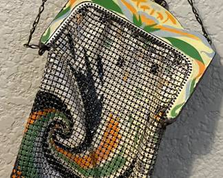 Vintage Whiting & Davis  Art Deco Enamel Metal Mesh Flapper Purse 
