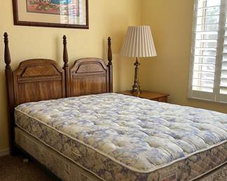 Queen Headboard. Brass Lamp Stiffel w Pleated Shade