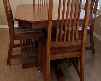 Mission Style Dining Table w 6 Chairs and Built-in Leaf