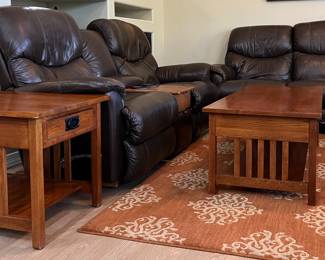La-z-Boy Sofa and Loveseat. Area Rug, Mission Style Coffee Table and End Table 