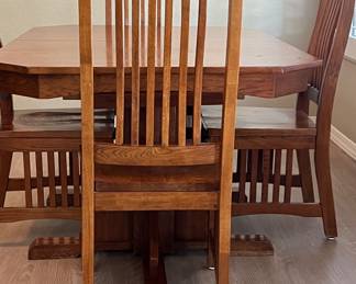 Mission Style Dining Table w 6 Chairs and Built-in Leaf